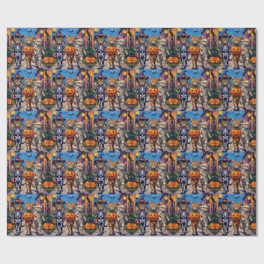 Papier Cadeau Chats abyssiniens - Trick ou traitement en Hallowe (Plat)