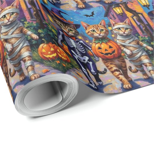 Papier Cadeau Chats abyssiniens - Trick ou traitement en Hallowe (Coin rond)