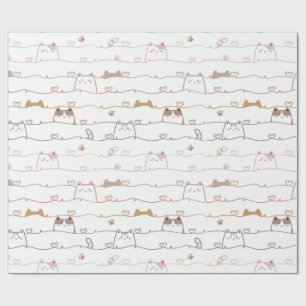 Papier Cadeau Chats adorables regardant par-dessus des cœurs