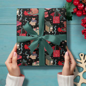 Papier Cadeau Chats Amusants Dans Les Boîtes De Noël Rouge Noir