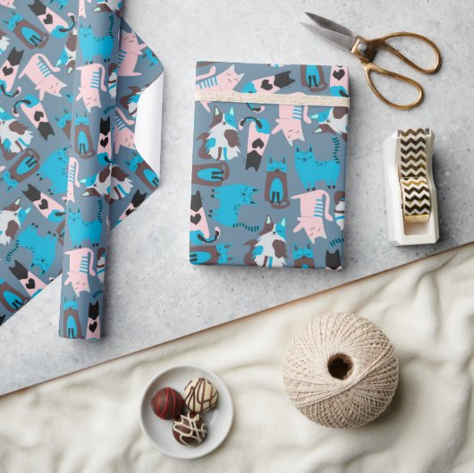 Papier Cadeau Chats Amusants En Bleu (Artisanat)