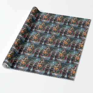 Papier Cadeau Chats Angora Turcs Noël Neige Fêtes