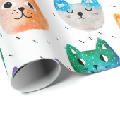 Papier Cadeau Chats aquarelles et amis (Coin rond)