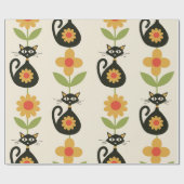 Papier Cadeau Chats atomiques de milieu de siècle avec des fleur (Plat)