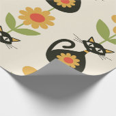 Papier Cadeau Chats atomiques de milieu de siècle avec des fleur (Coin)