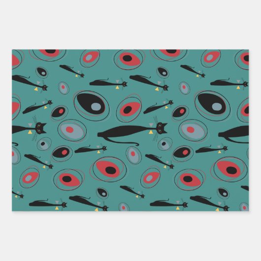 Papier cadeau | Chats atomiques modernes du milieu (Devant)