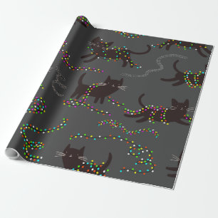 Papier Cadeau Chats avec le Motif des lumières de Noël