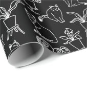 Papier Cadeau Chats blancs en noir (Coin rond)