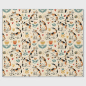 Papier Cadeau Chats calico de style d'art naïf (Plat)