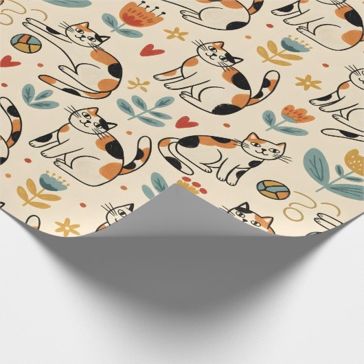 Papier Cadeau Chats calico de style d'art naïf (Coin)