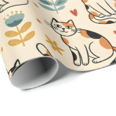 Papier Cadeau Chats calico de style d'art naïf (Coin rond)