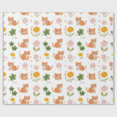 Papier Cadeau Chats chanceux et trèfles (Plat)