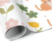 Papier Cadeau Chats chanceux et trèfles (Coin rond)