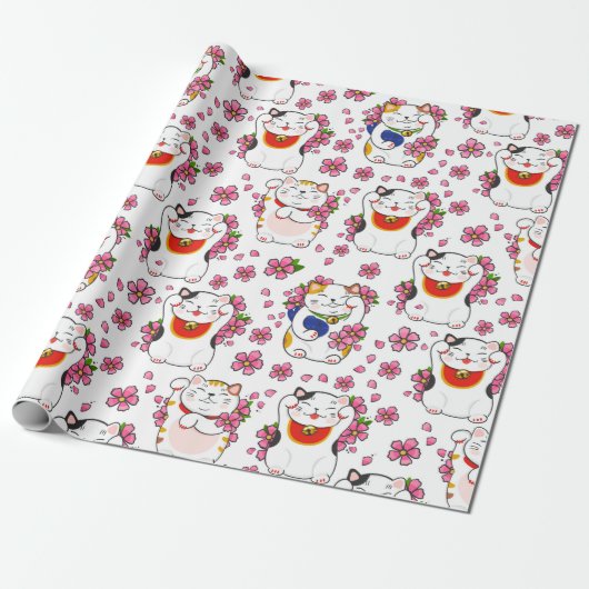 Papier Cadeau Chats chinois Maneki-neko (Déroulé)