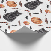 Papier Cadeau Chats, Citrouilles et friandises noirs d'Halloween (Coin)