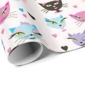 Papier Cadeau Chats Colorés Mignons (Coin rond)