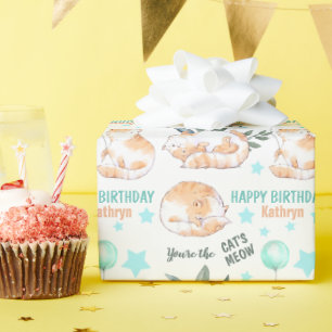 Papier Cadeau Chats d'anniversaire au gingembre mignon