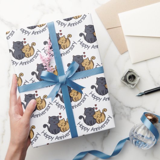 Papier Cadeau Chats d'anniversaire avec coeur (Cadeaux)