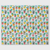 Papier Cadeau Chats dans les pots à fleurs (Plat)