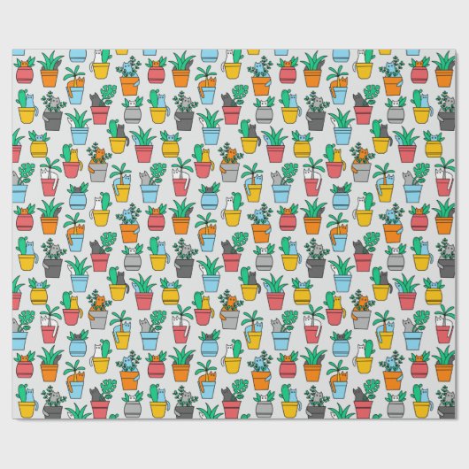 Papier Cadeau Chats dans les pots à fleurs (Plat)