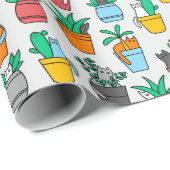 Papier Cadeau Chats dans les pots à fleurs (Coin rond)