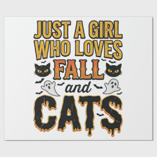Papier Cadeau Chats d'automne Halloween Fille Graphisme Vintage_