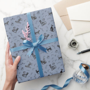 Papier Cadeau Chats de l'art rupestre sur gris bleu clair