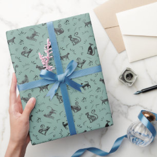 Papier Cadeau Chats de l'art rupestre sur turquoise gris clair