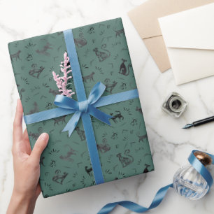 Papier Cadeau Chats de l'art rupestre sur turquoise gris foncé
