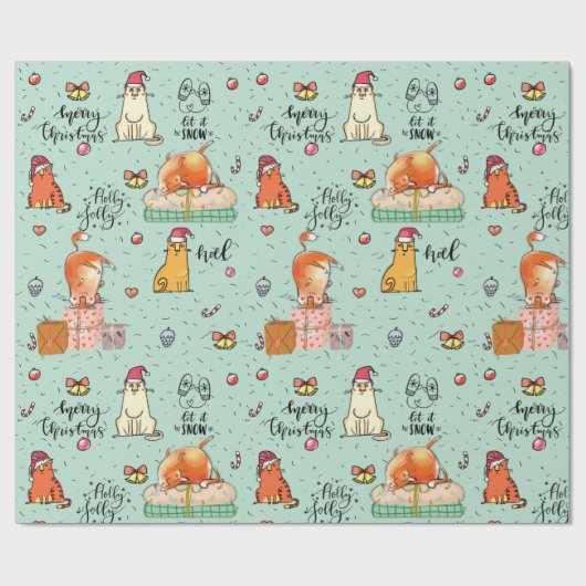 Papier Cadeau Chats de Noël (Plat)