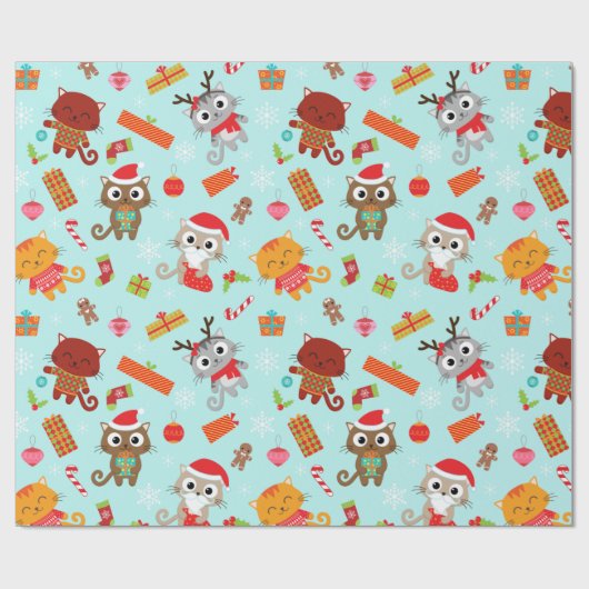 Papier Cadeau Chats de Noël (Plat)