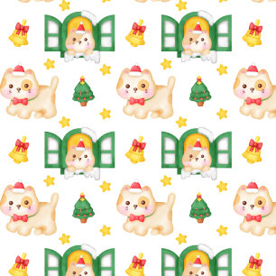 Papier Cadeau Chats De Noël À La Fenêtre Sur Blanc