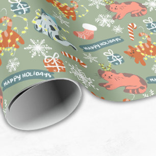 Papier Cadeau Chats de Noël drôles et mignons Joyeuses Fêtes