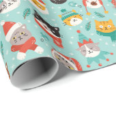 Papier Cadeau Chats de Noël en Chandails de vacances Motif (Coin rond)