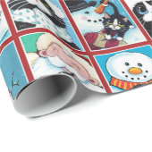 Papier Cadeau Chats de Noël et Snowmen (Coin rond)