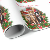 Papier Cadeau Chats de Noël joyeux (Coin rond)
