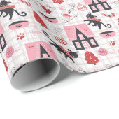Papier Cadeau Chats de Noël & Maisons (Coin rond)