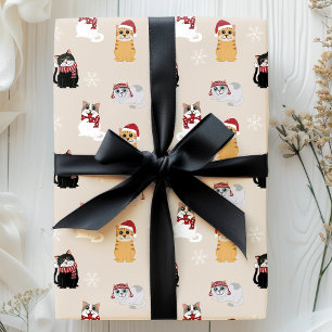 Papier Cadeau Chats de Noël Mignons Animal de Compagnie Kitty Mo