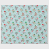 Papier Cadeau Chats de Noël mignons en bleu clair (Plat)
