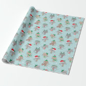 Papier Cadeau Chats de Noël mignons en bleu clair (Déroulé)