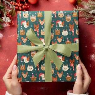 Papier Cadeau Chats de Noël Motif tiré main