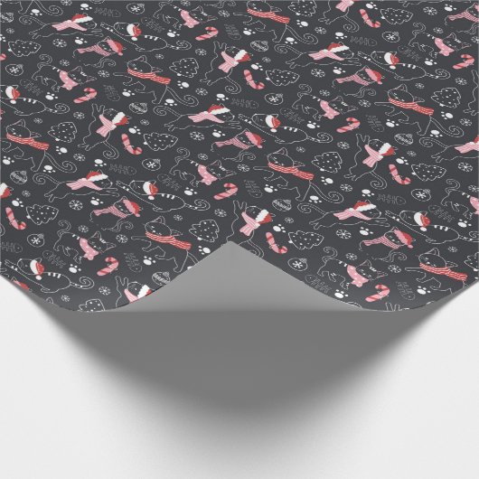 Papier Cadeau Chats de Noël noirs (Coin)
