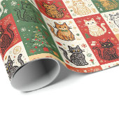 Papier Cadeau Chats de Noël Patchwork (Coin rond)