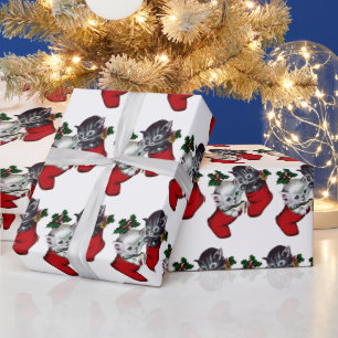 Papier Cadeau chats de Noël rétro carrelés