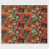 Papier Cadeau Chats de Noël Retro Vintage (Plat)