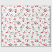 Papier Cadeau Chats de Noël rouges amusants sur papier blanc (Plat)