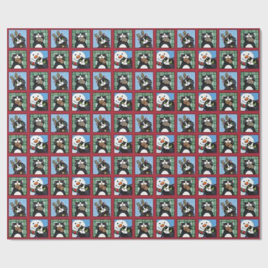 Papier Cadeau Chats de Noël Tuxedo, Snowmen et Gingbread (Plat)