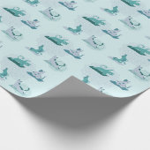 Papier Cadeau Chats de yoga vert (Coin)