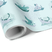 Papier Cadeau Chats de yoga verts (Coin rond)