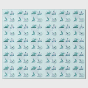 Papier Cadeau Chats de yoga verts